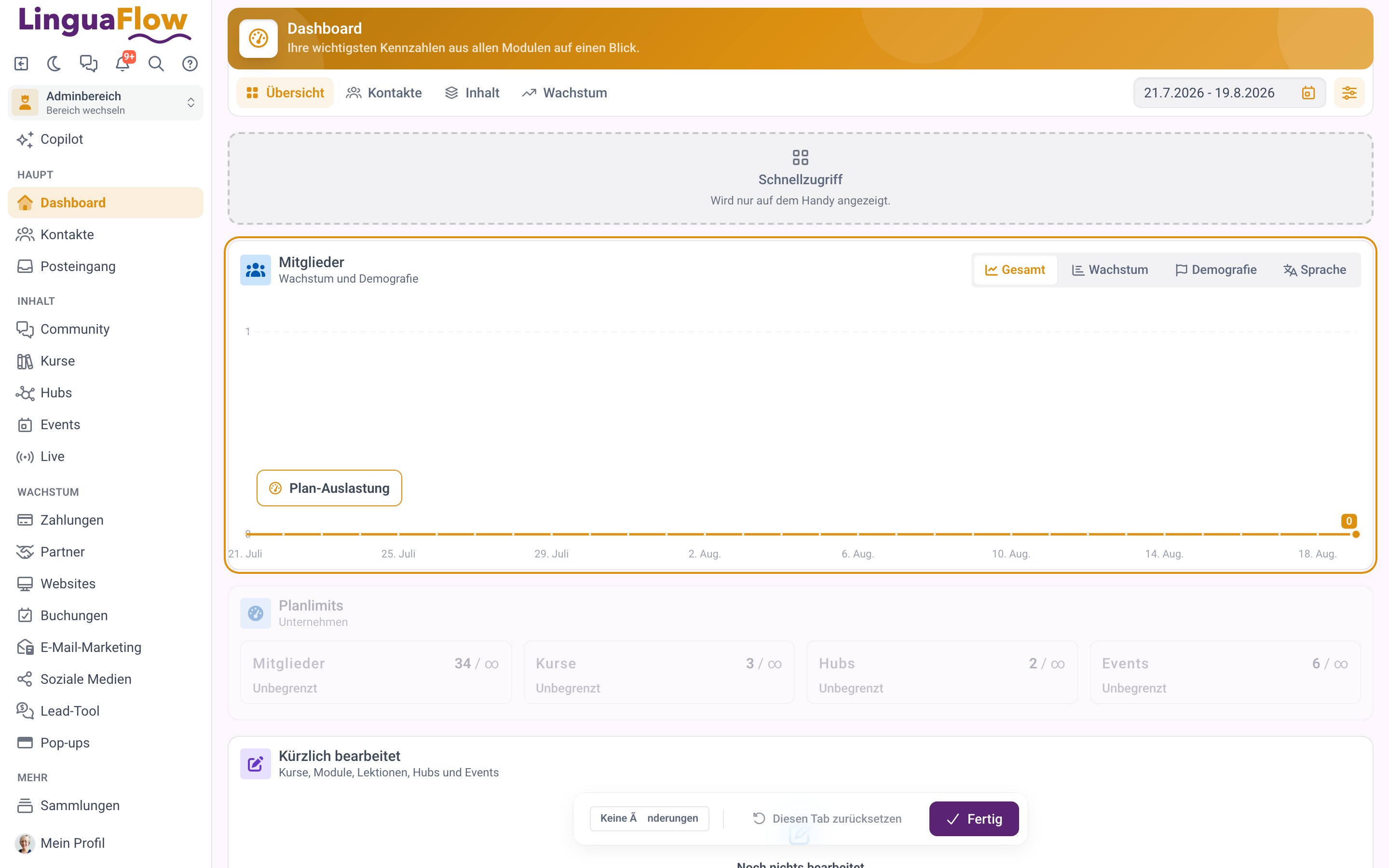 Das Dashboard im Anpassmodus, eine Karte wird gezogen