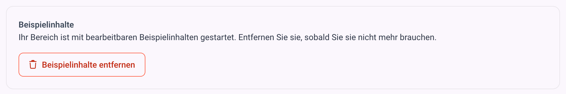 Der Kasten Beispielinhalte mit Beispielinhalte entfernen