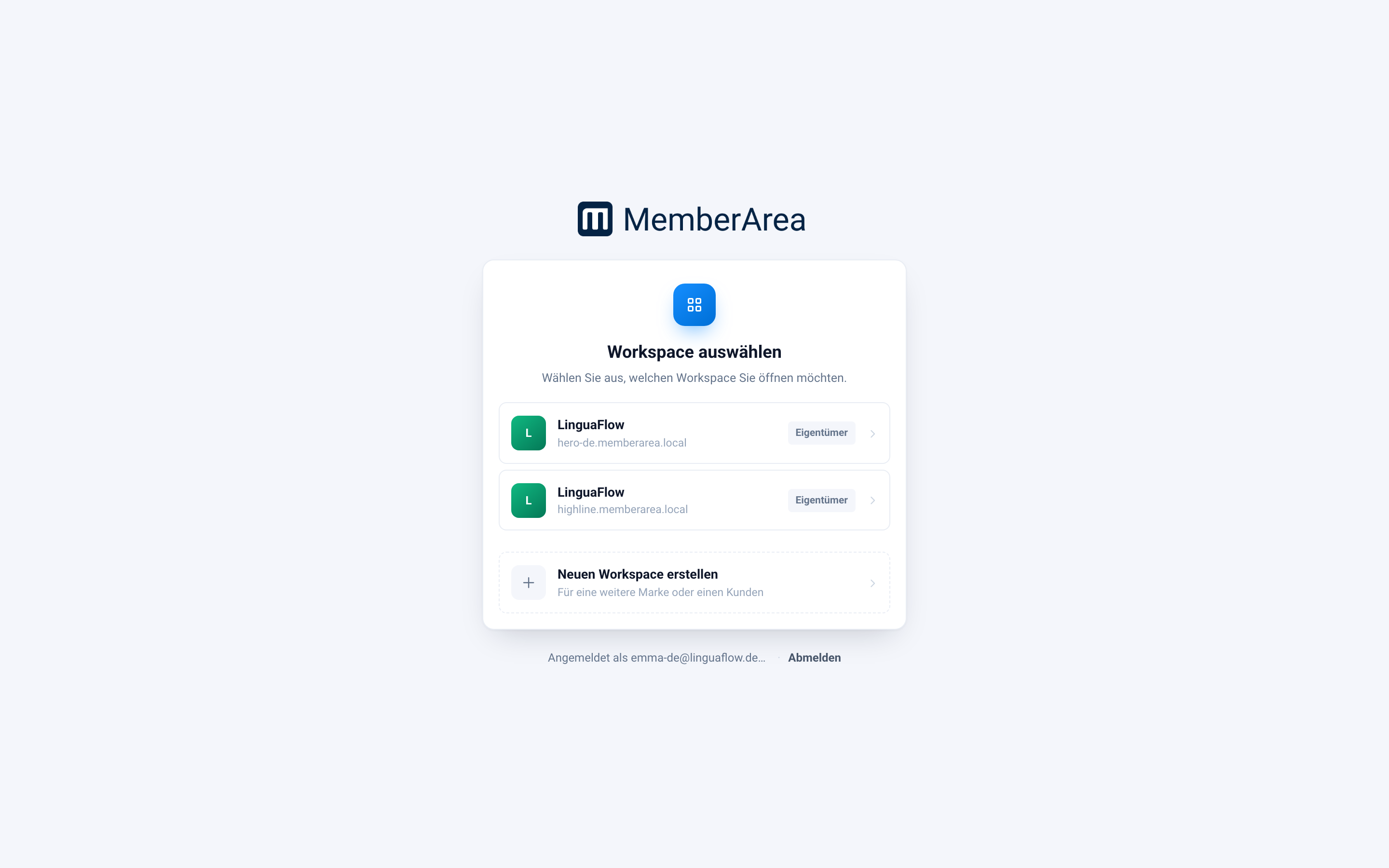 Die Liste der Arbeitsbereiche mit Neuen Workspace erstellen