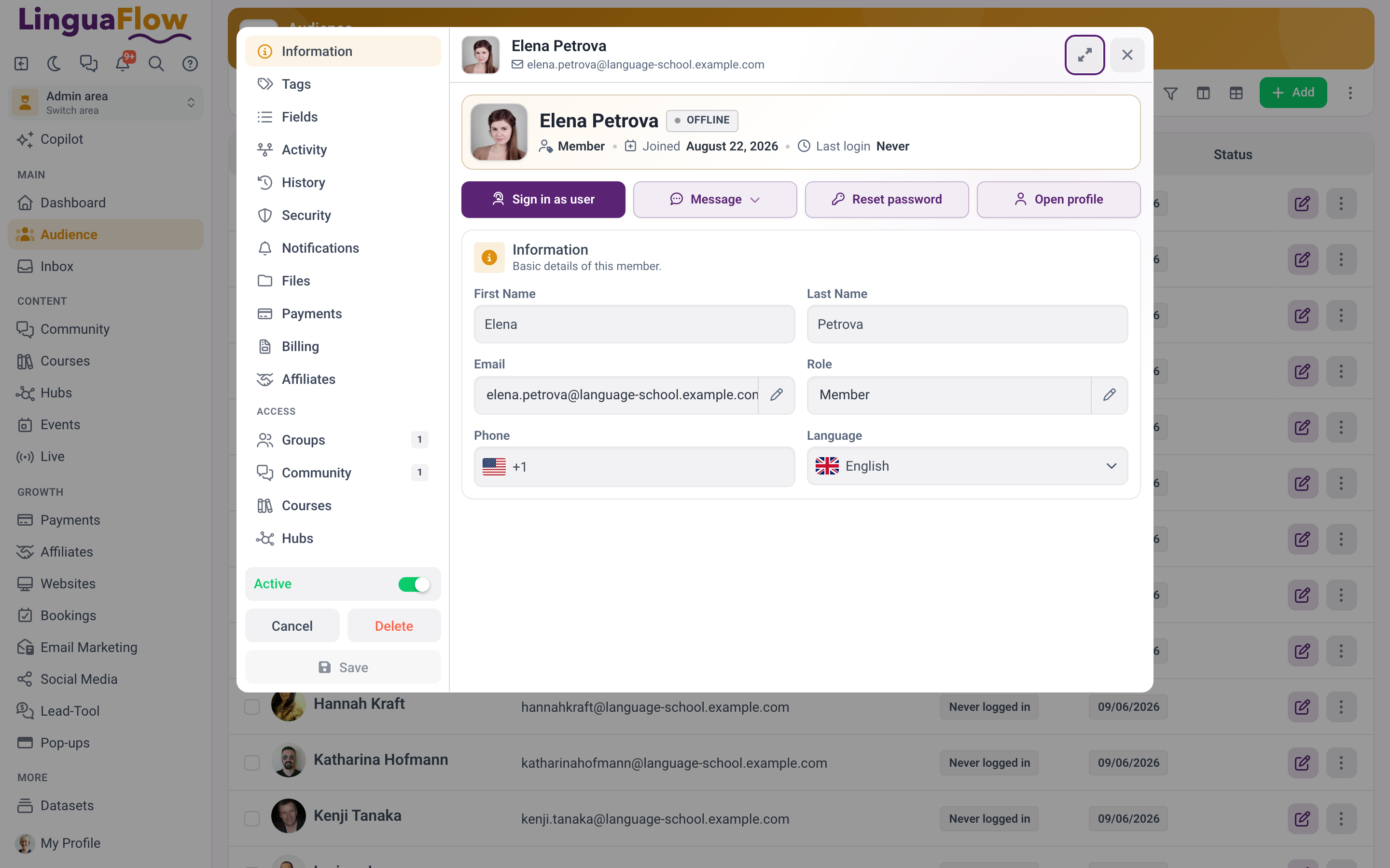 The member profile with the sign-in action