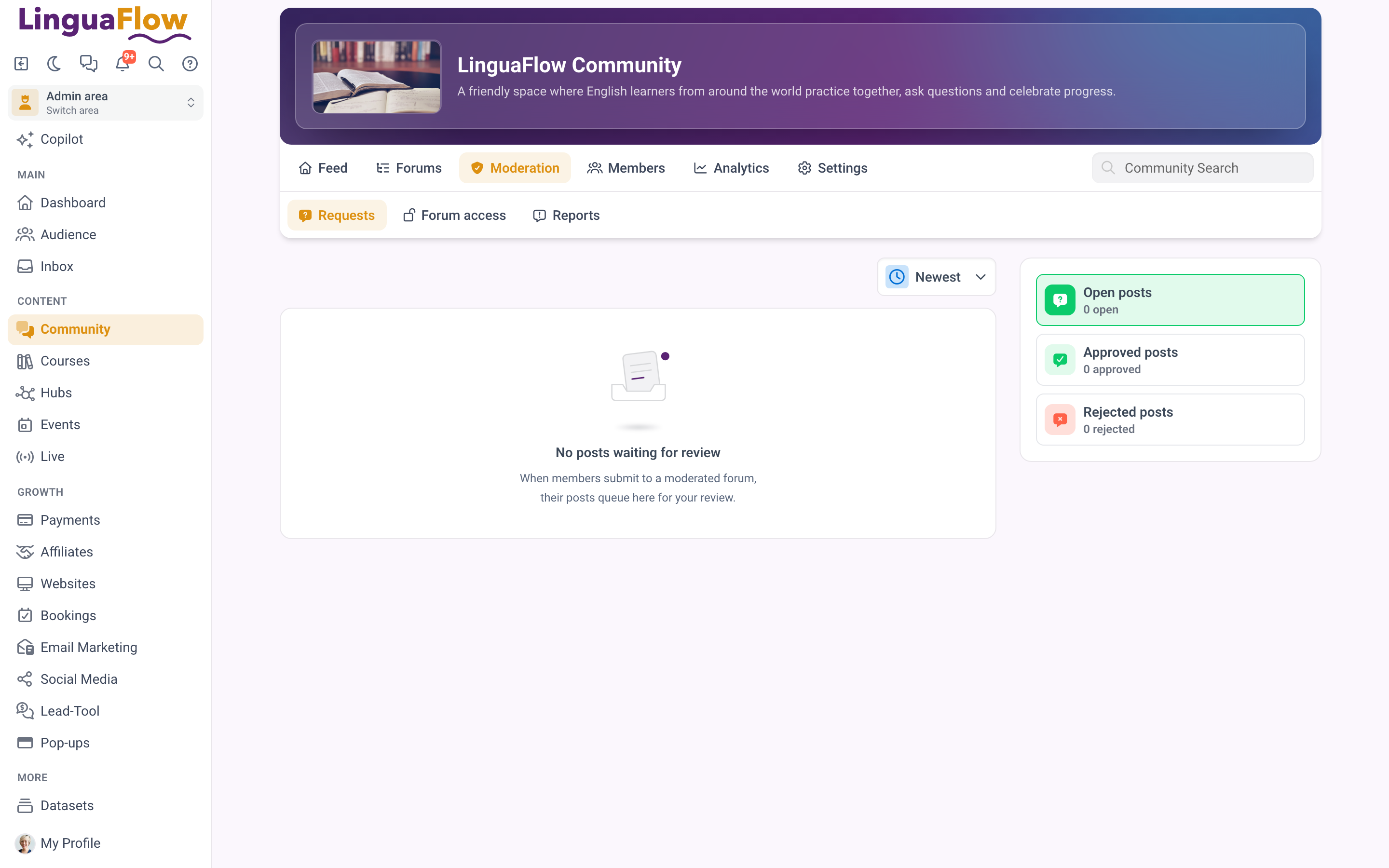 The moderation page
