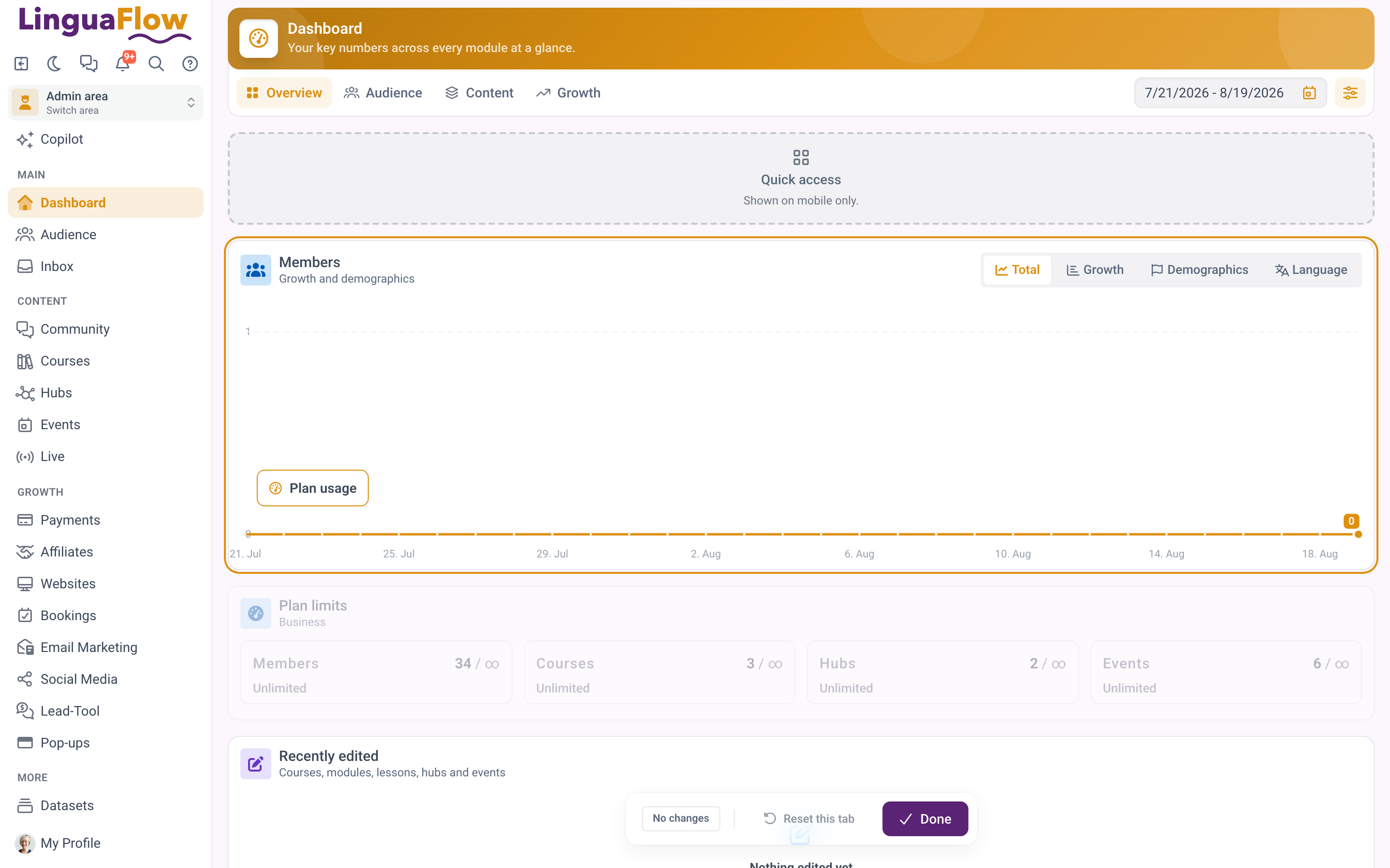 The dashboard in customizing mode with a card being dragged