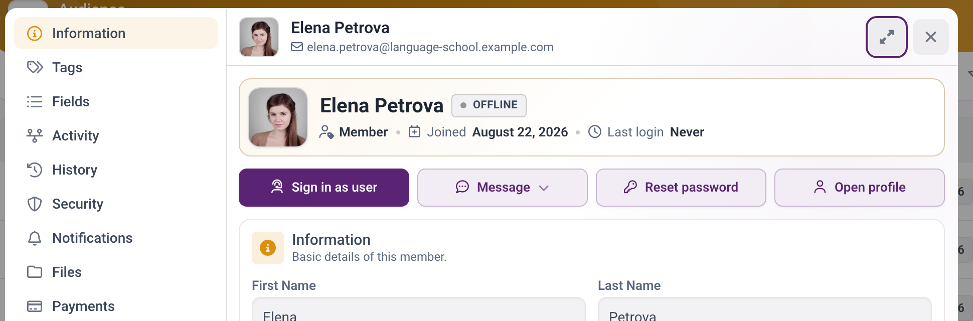 Signing in as a member from their profile