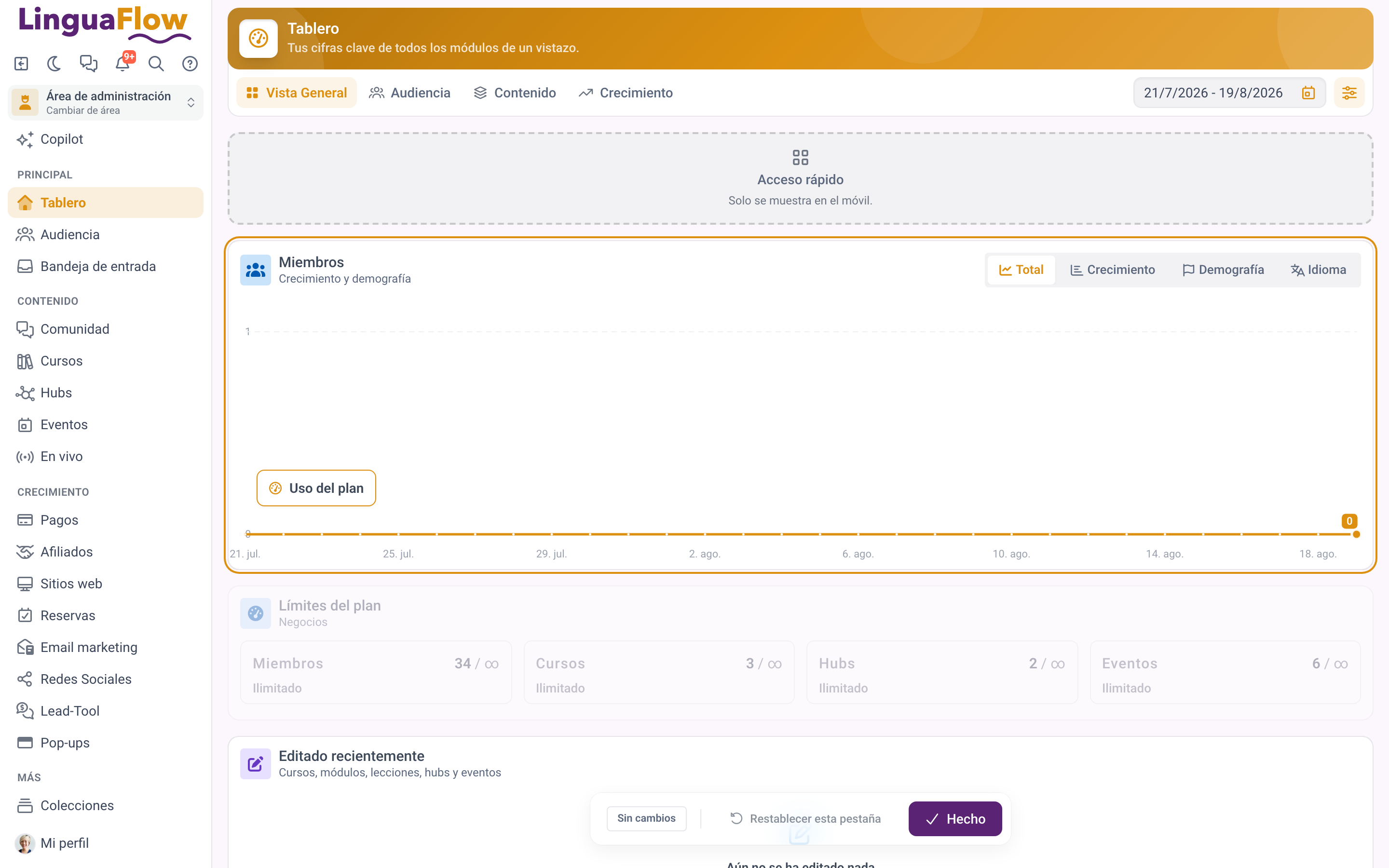 El panel en modo de personalización con una tarjeta arrastrándose