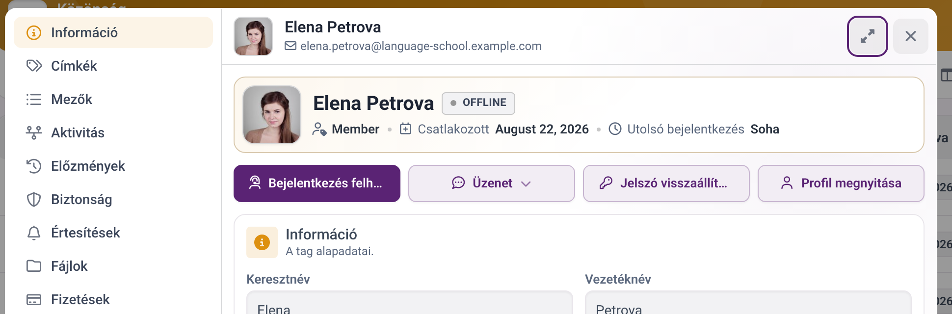 Belépés tagként a profiljából