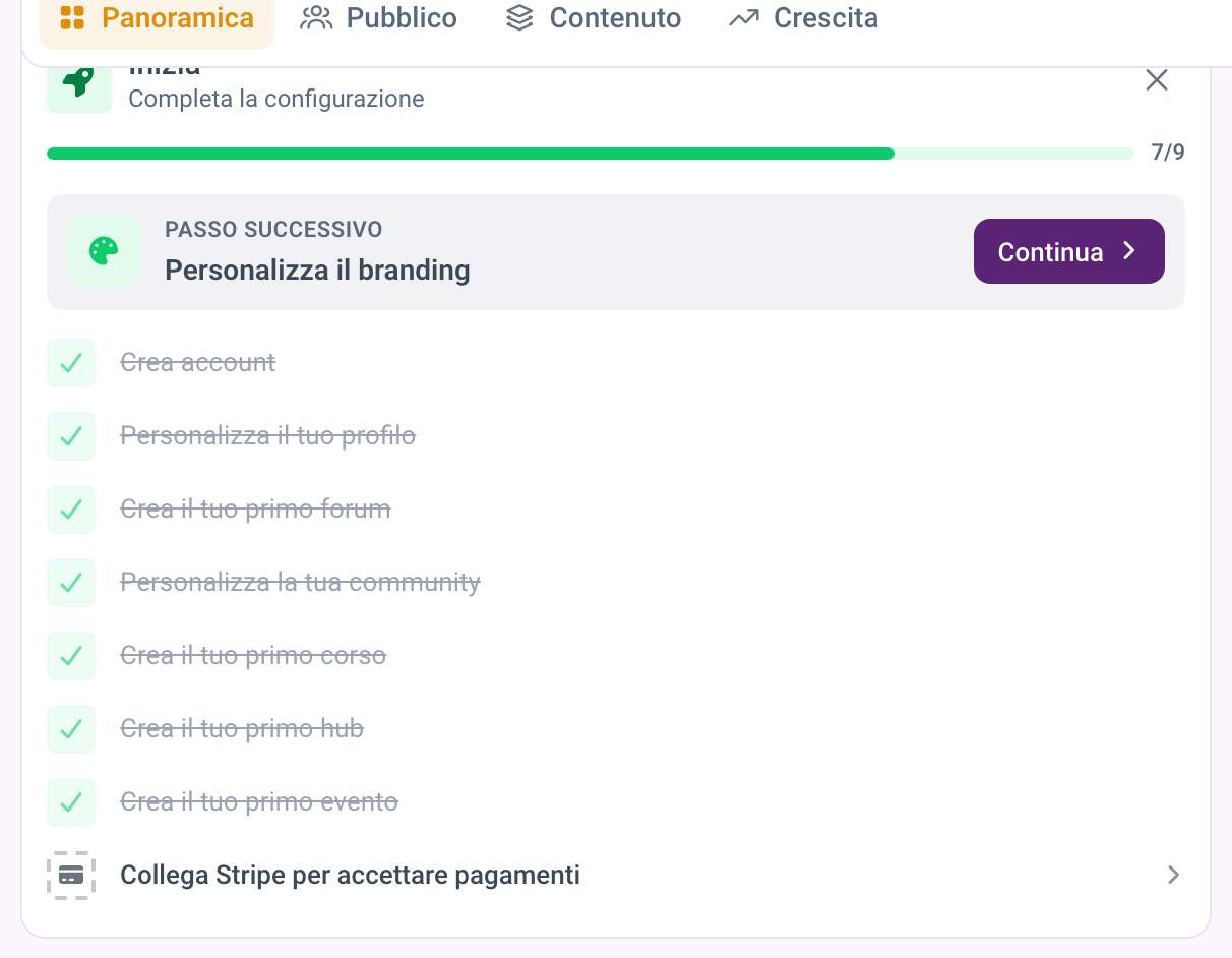 La scheda di avvio sulla dashboard