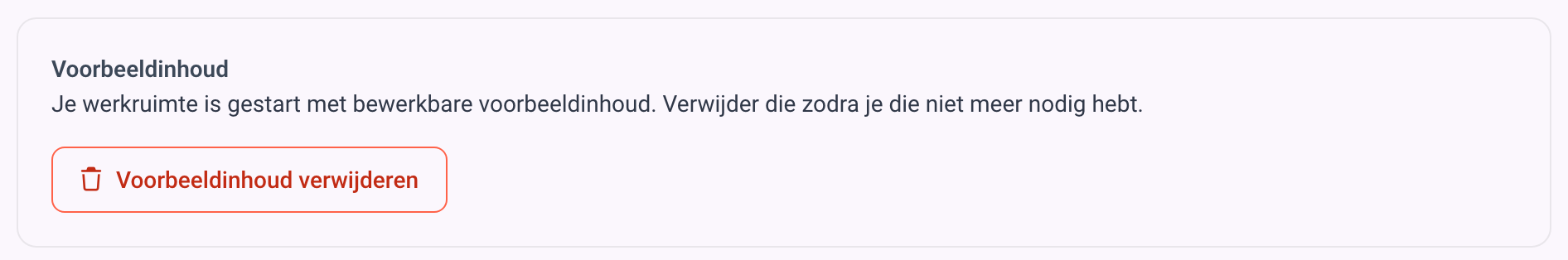 Het vak Voorbeeldinhoud met Voorbeeldinhoud verwijderen