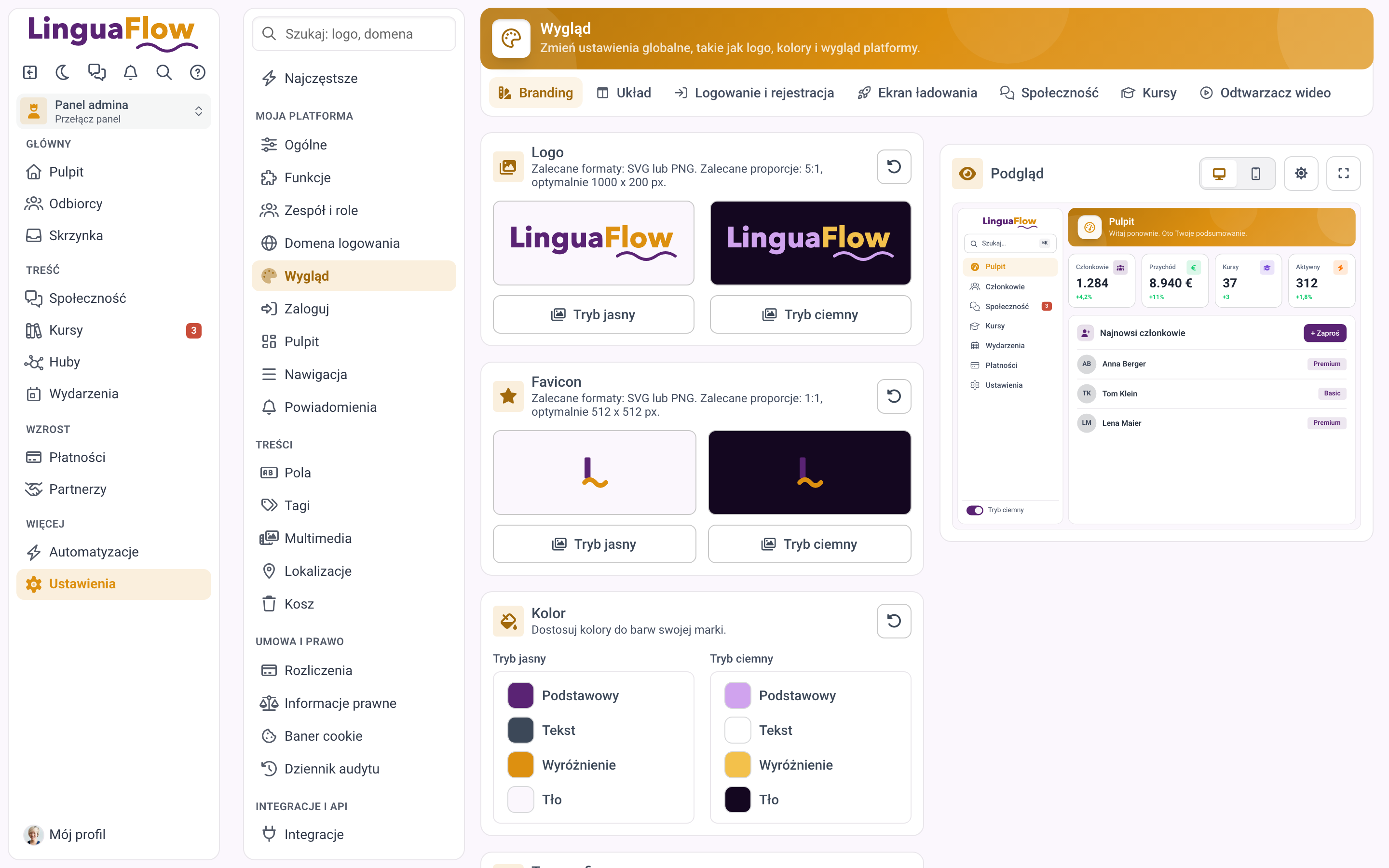 Karta brandingu z logo, faviconem i kolorami