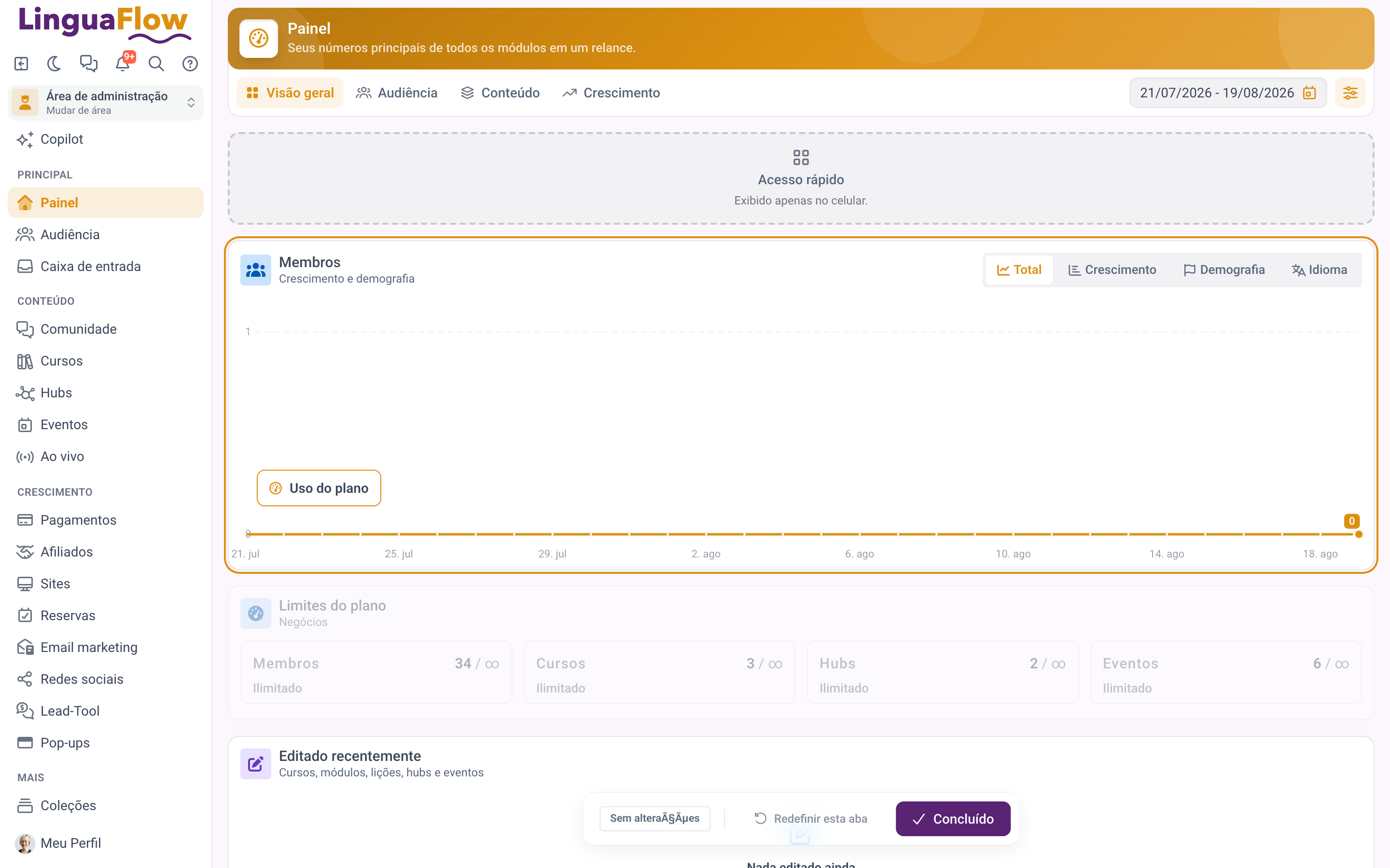 O painel em modo de personalização com um cartão a ser arrastado